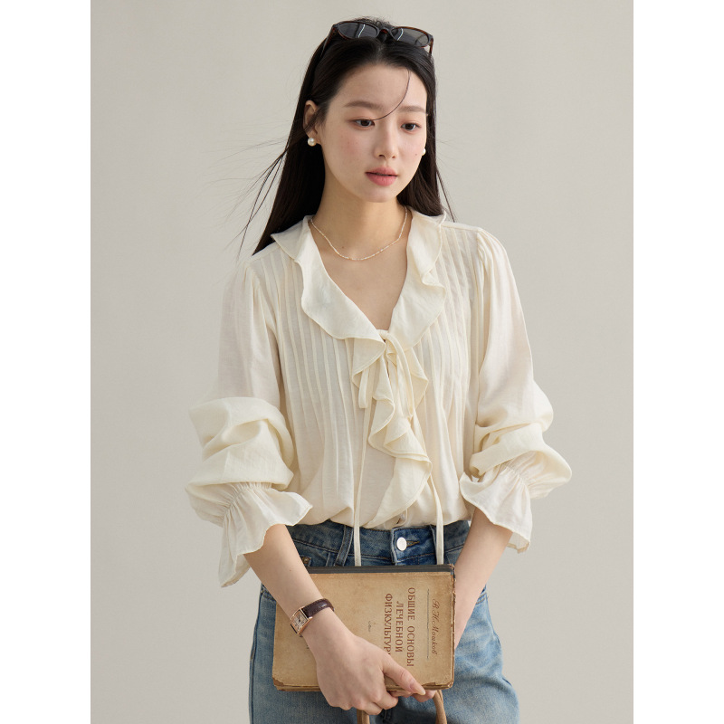 【Spring Poetry】Geming Design-Inspired Ruffled Flared Sleeve Shirt for Women, New Spring Top N0051D 【Spring Poetry】Geming Design-Inspired Ruffled Flared Sleeve Shirt for Women, New Spring Top N0051D