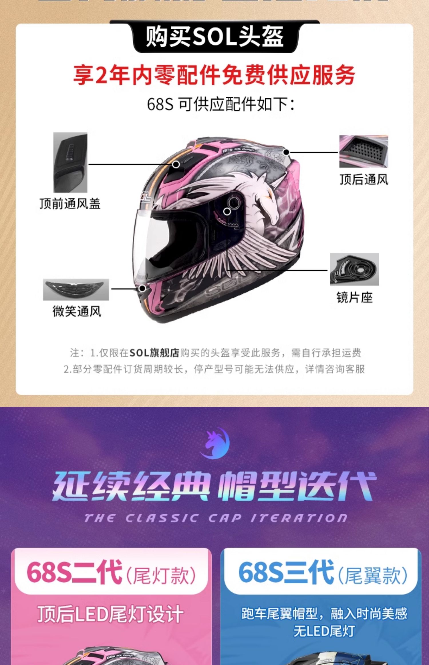 Taiwan Motorcycle Helmet Unicorn Full Helmet With Tail Light 68S