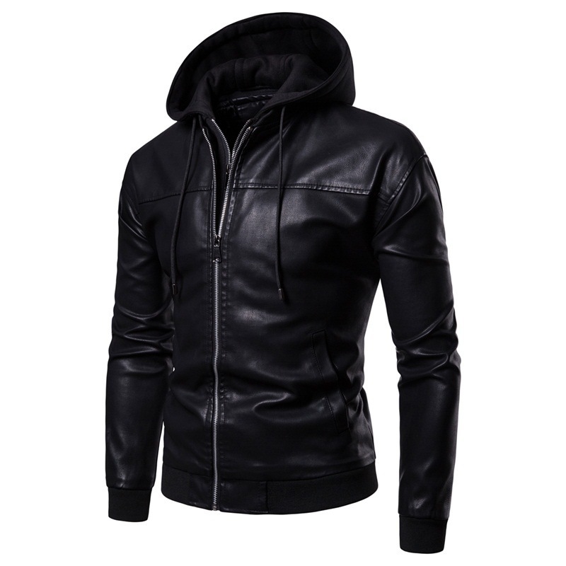 Cross-border engrosado suelto sombrero desmontable chaqueta de cuero hombre chaqueta suelta casual gran chaqueta de locomotora chaqueta superior ropa de hombre