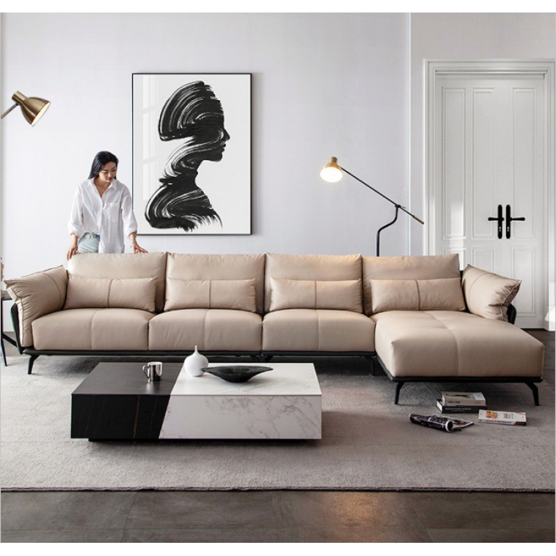 北欧轻奢真皮沙发组合转拐角小户型现代简约客厅羽绒意式极简家具