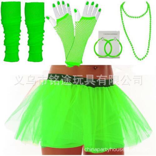 Década de 1980 80 s rodilla Padrón guantes pendientes collar de 1920 Flapper niña vestido