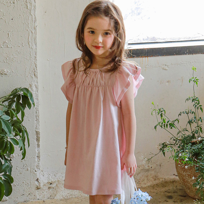 女童连衣裙2024草莓珊韩国儿童女孩洋气纯色舒适菲袖公主裙现货