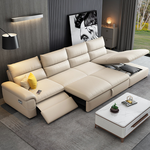 Leather Sofa Bed Living Room 2025 New Multi-Functional Foldableing Dual-Purpose Small Apartment Chaise Longue Smart Electric Sofa