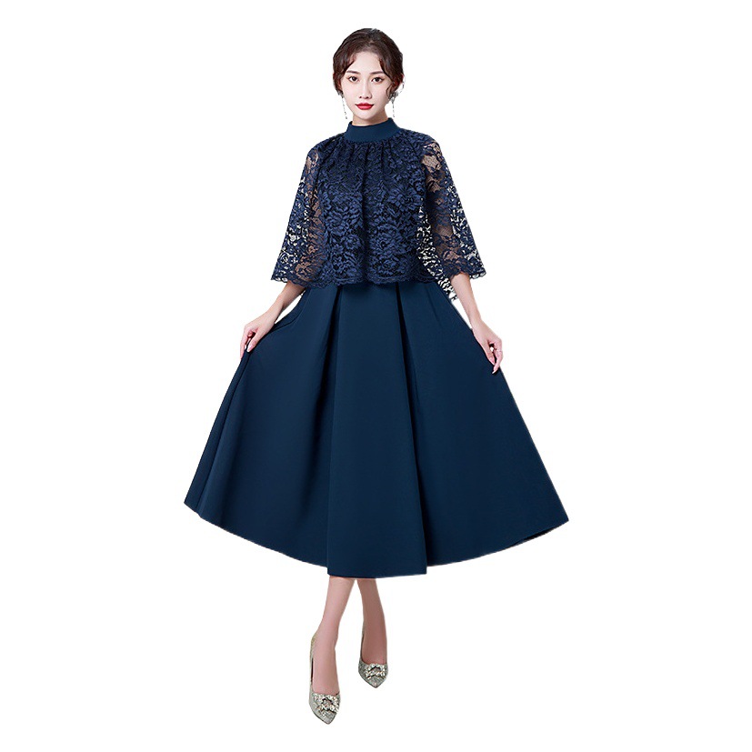 Vestido de noche estilo europeo para mujer, nuevo modelo 2026, azul marino, ropa informal, vestido largo elegante para reuniones anuales.