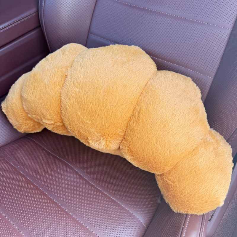 New Plush Croissant-Shaped Car Neck Pillow, Lumbar Support, Cushion, Car Accessories, Shoulder Strap Cover Wholesale