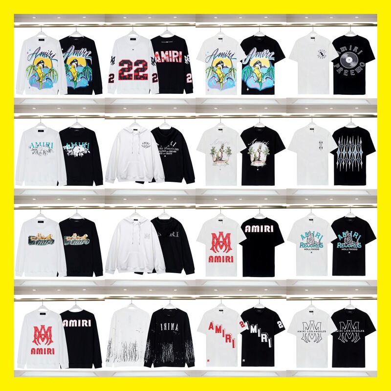 Cross-border wholesale European and American fashion brand amiri simple letter logo crew neck sweater lovers long sleeve T-shirt hoodie
