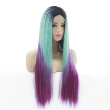 Peruca europea y americana cabello recto largo tricolor teñido pelucina de encaje fibra química cubierta de cabello LW0129