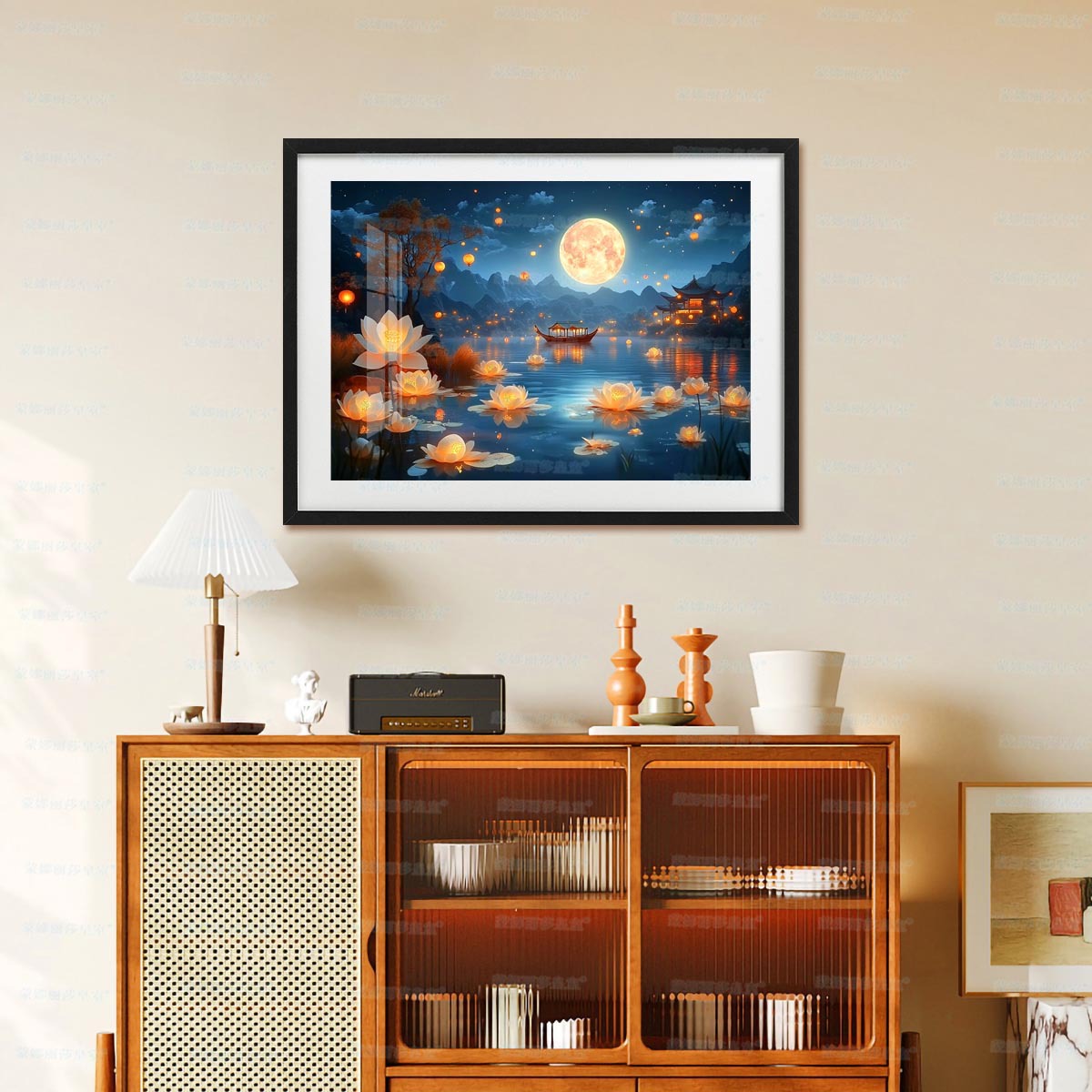 [Tela de algodón importada] Mona Lisa Royal Punto de cruz Noche estrellada Linterna de loto Tour con luna Nueva sala de estar Bordado hecho a mano image 1