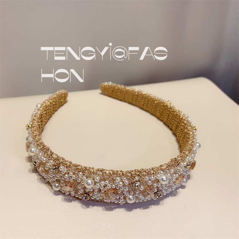 Women's Glam Korean Style Plaid Resin Inlay Crystal Pearl Hair Band display picture 7