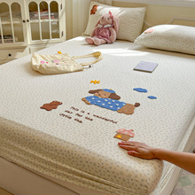 ins简约卡通刺绣水洗棉床笠罩单品1.5m1.8床罩床垫保护套床套单件