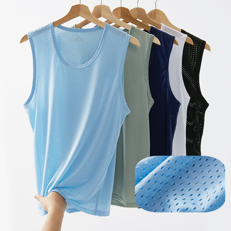 男士冰丝网孔背心薄款健身弹力无痕宽肩网眼运动居家夏季潮透气|ms