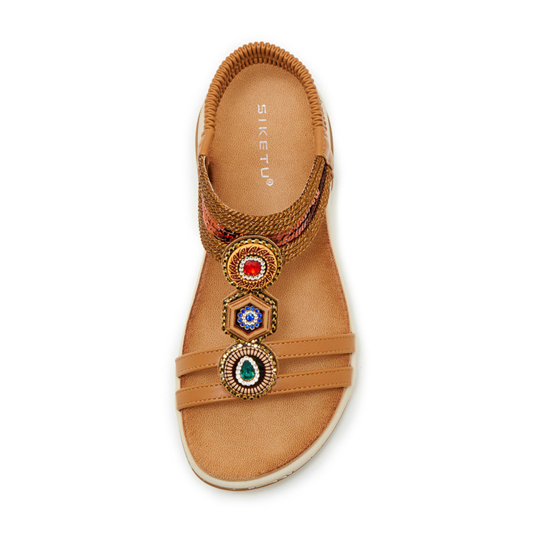 Sandal nữ đế xuồng platform phối đá màu cổ điển phong cách Amazon — màu nâu, Champagne màu, màu đen chi tiết 29