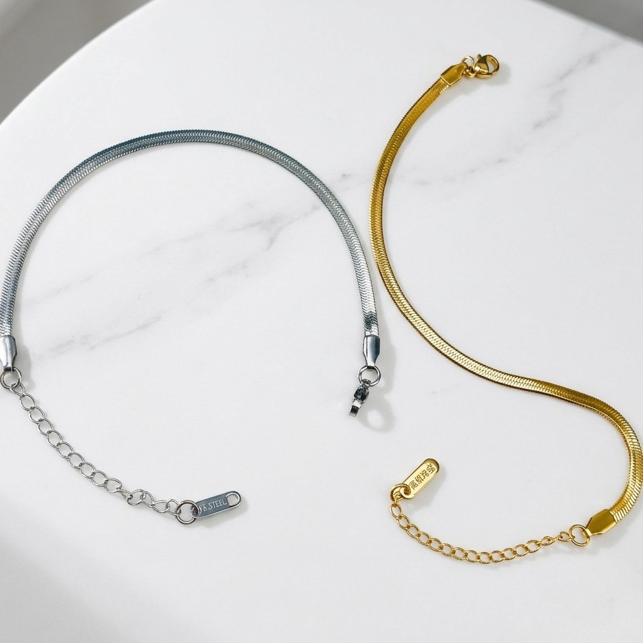 Cross-Border Titanium Steel Blade Bracelet Simple European and American Stainless Steel Women's Bracelet DIY Versatile Jewelry Flat Snake Bracelet