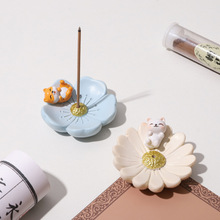 跨境树脂樱花线香架创意香插盘日式杂货工艺品禅意摆件家居饰品