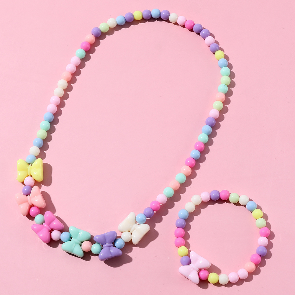 Handmade Beaded Color Bow Tie Necklace Bracelet Set