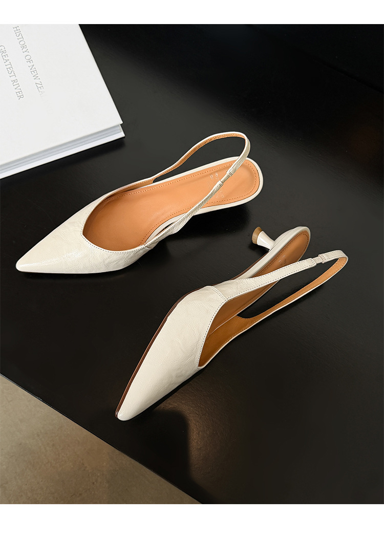 Sandal cao gót nữ mũi nhọn quai hậu dây khóa, gót 9 cm — màu nâu chi tiết 12