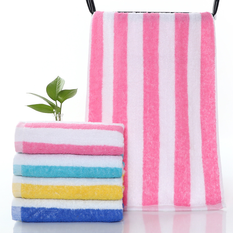 Cotton Color Strip Bath Large Towel Long Cotton Household Adult Large Towel Soft Absorbent Factory Wholesale