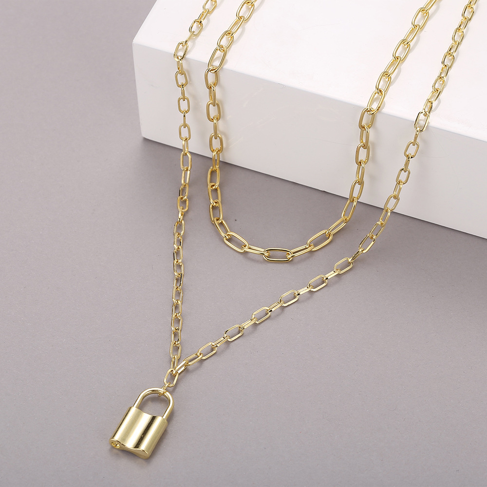 Fashion Lock Double Layer Alloy Necklace display picture 4