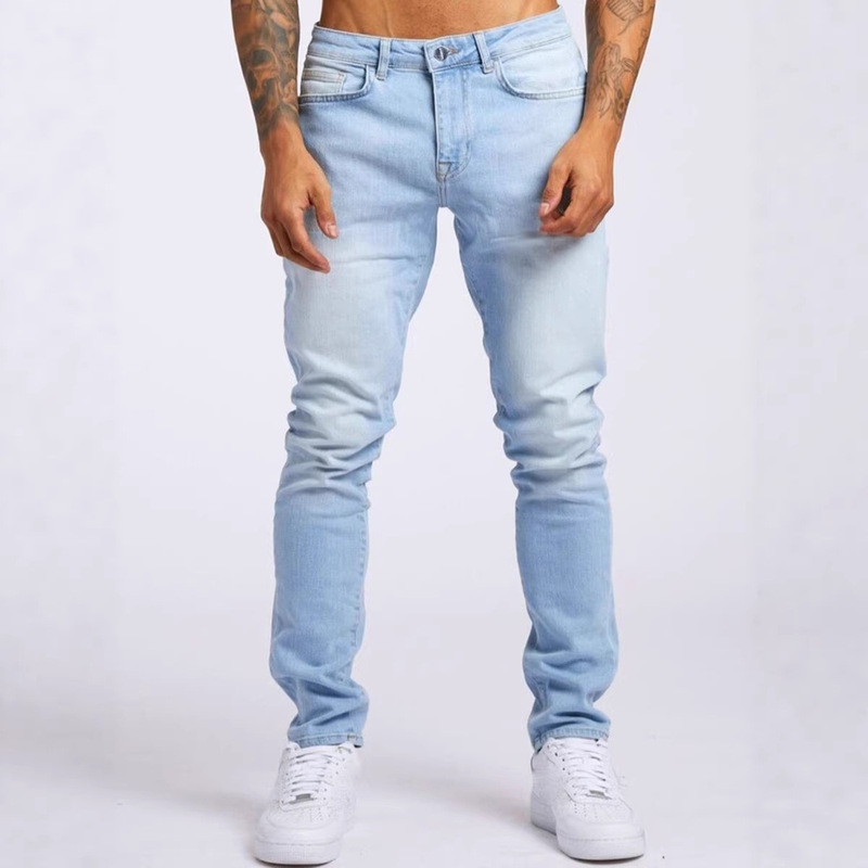Fashionable Men's Jeans Trendy Brand Slim Fit Korean Style Trendy 2026 Summer Thin Light Blue Skinny Cropped Pants Fashionable Men's Jeans Trendy Brand Slim Fit Korean Style Trendy 2026 Summer Thin Light Blue Skinny Cropped Pants