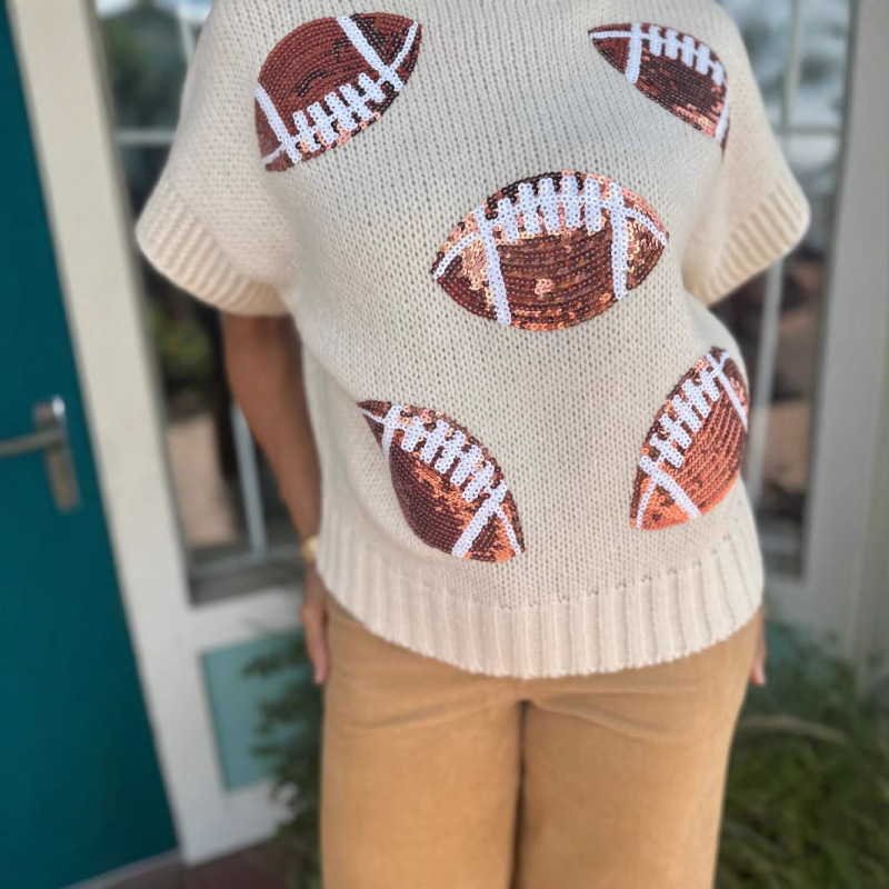 Rugby Jacquard Turtleneck Sweater Women's Knitwear Short-Sleeved High-End Pullover T-Shirt European and American Cross-Border Foreign Trade Women's Clothing Rugby Jacquard Turtleneck Sweater Women's Knitwear Short-Sleeved High-End Pullover T-Shirt European and American Cross-Border Foreign Trade Women's Clothing