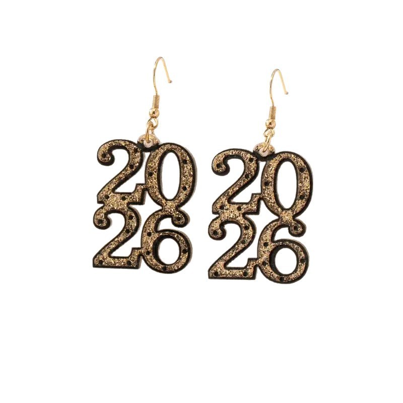 跨境新款亚克力数字耳环女极简精致闪粉2026新年耳饰厂家直发|undefined