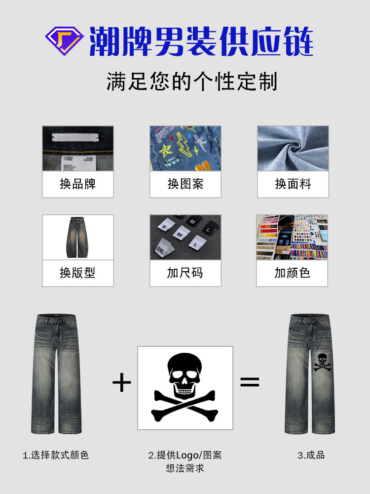 Pantalones de Mezclilla Curvados de Pierna Ancha para Hombre de Algodón Corte Holgado para Uso Diario image 4