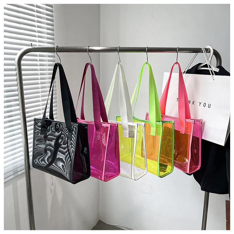 819g Weight Open Closure Type Single Shoulder Strap Strap Type Jelly Bag Bags Type Women's Medium Pvc Solid Color Classic Style Square Open Jelly Bag
