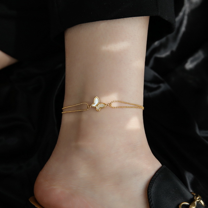 Non-fading 2022 new trendy 18K gold shell butterfly bead anklet female Internet celebrity cold style niche high-end