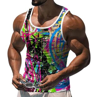 2025 for Aliexpress Independent Station Amazon European and American Cross-Border New Graffiti Style Printed Men's Sports Vest