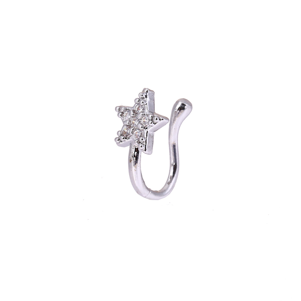 Cross-Border U-Shaped Clip Copper Inlaid Zircon Star Non-Pierced Jewelry Piercing Accessories Ring Nose Stud Wholesale_voghion.com