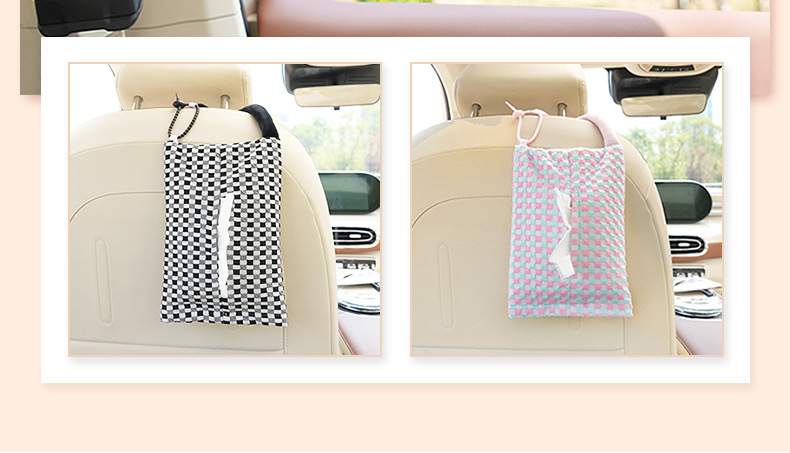 Cute Cream Style Car Tissue Box DIY Fabric Car Hanging Tissue Box Creative Car Home Dual-Use Tissue Bag