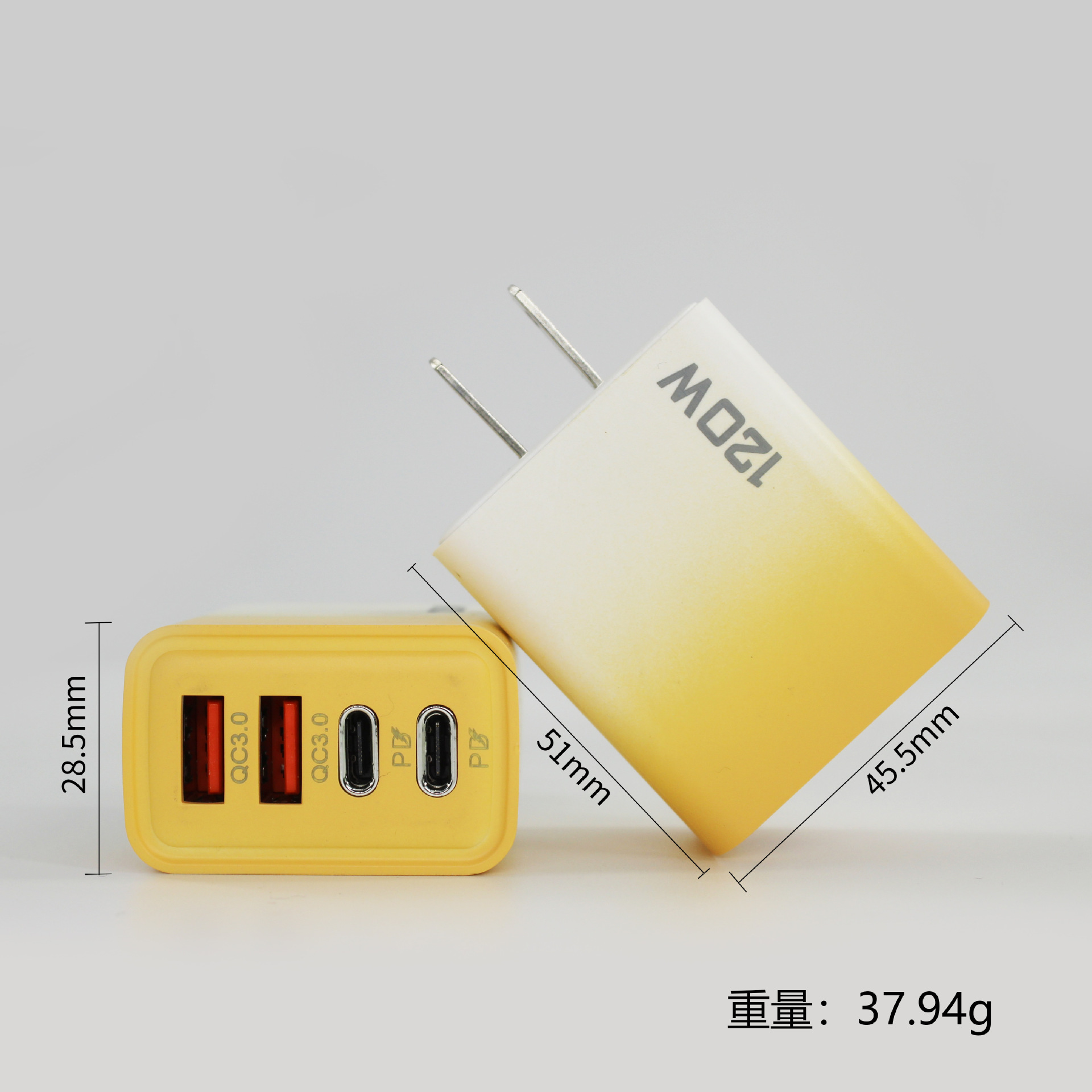 Cargador de carga rápida transfronterizo de 120W dual USB dual Tipo-c cabezal de carga multipuerto estándar de EE. UU. Cargador de teléfono móvil europeo