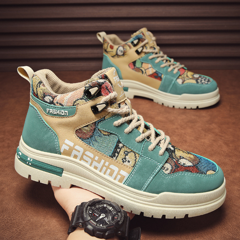 20234 Autumn and Winter New High-Top Shoes Martin Leather Boots Fashion Work Boots Men's Casual Motorcycle Boots Korean Style Safety Shoes