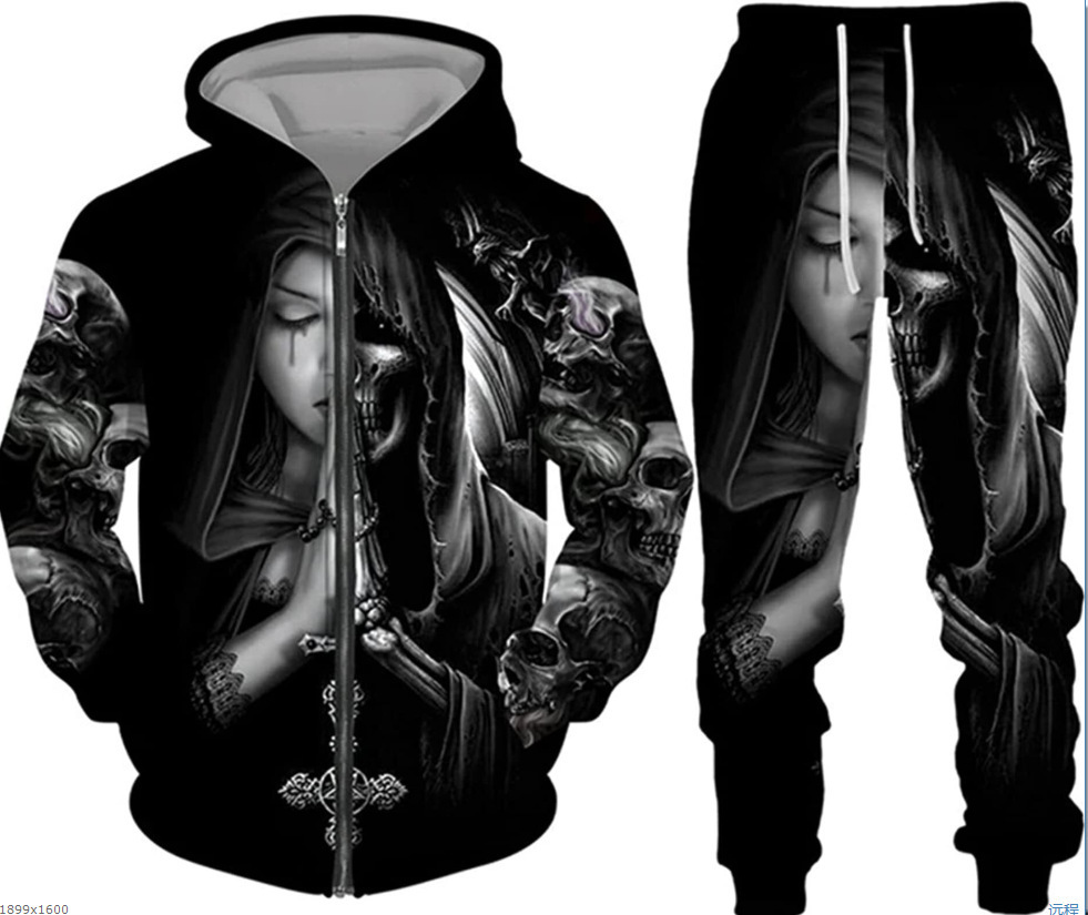 2024 Traje de suéter con capucha con estampado 3D de lobo nuevo transfronterizo Primavera y otoño Fábrica de suéter con capucha para hombre europeo y americano al por mayor