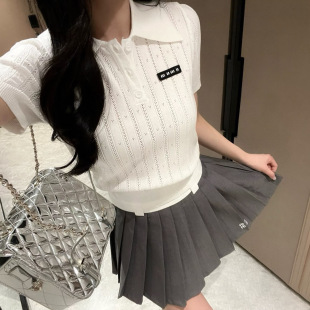 Miu Style Pullover Knitted Thin Top Women's Letter Logo Hollow Short Sleeve Sweet All-match Sweater Spring 25