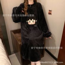 甜美法兰绒公主风睡衣女睡裙中长裙可爱韩版宽松珊瑚绒保暖家居服
