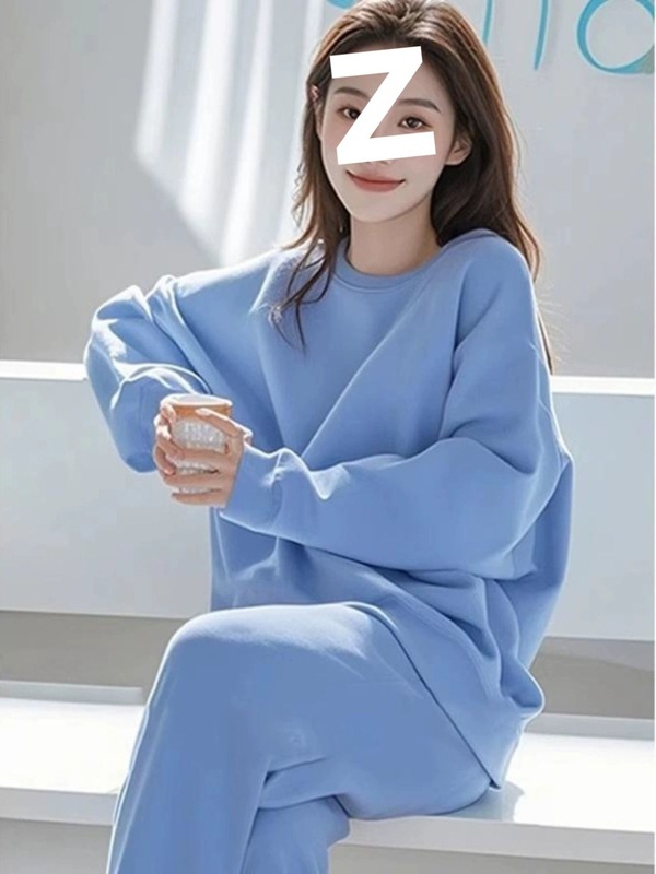 高级感韩系一整套ootd穿搭又a又飒早秋休闲蓝色卫衣套装裤子女士|undefined
