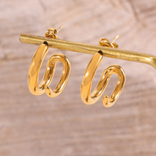 欧美跨境时尚潮流C型耳钉钛钢镀18k金光面耳环简约个性小众耳饰女
