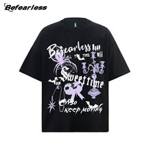 新款美式复古蜘蛛男女短袖T恤夏季潮牌纯棉宽松百搭情侣半袖体恤