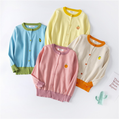 Spring Korean Edition Thin section children neutral Sweater lovely Solid Long sleeve T-shirts fruit Embroidery Sweater