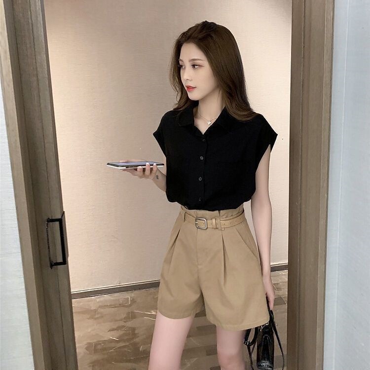 Single Piece/Set Women's Summer 2026 New Style Sleeveless Shirt Top + Casual Shorts Fashion Two-Piece Set Trendy Single Piece/Set Women's Summer 2026 New Style Sleeveless Shirt Top + Casual Shorts Fashion Two-Piece Set Trendy