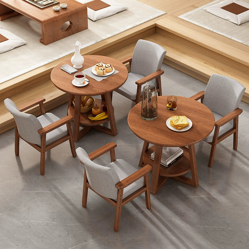 Reception Small Round Table Office Negotiation Reception Table and Chair Combination Leisure Milk Tea Shop Cafe Simple Double-Layer Table