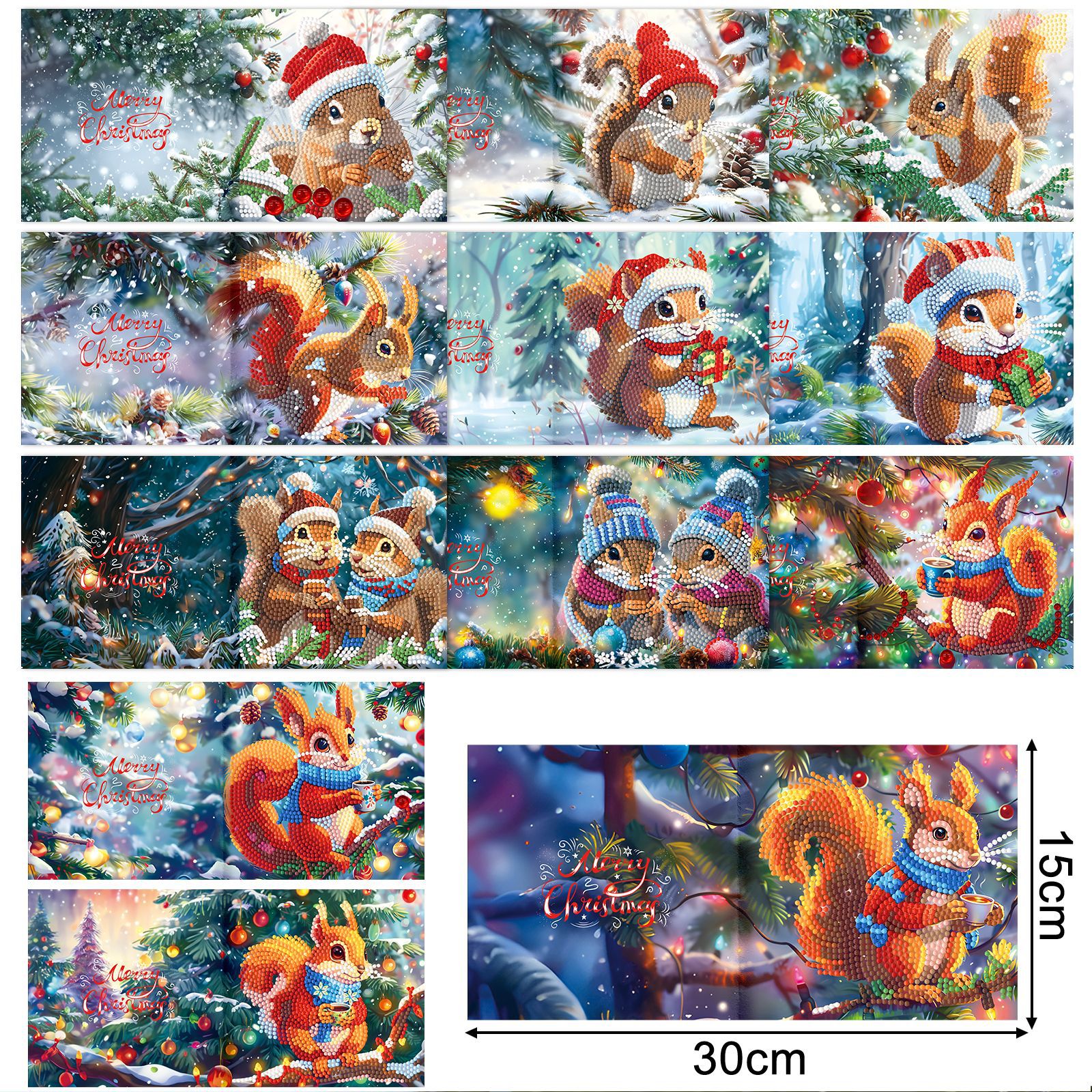 Productos periféricos para pintura de diamantes transfronterizos, tarjetas de felicitación DIY hechas a mano, pegatinas de diamantes navideñas, manualidades exclusivas con diamantes de imitación con temática de dibujos animados, disponibles para venta al por mayor.