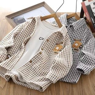 Boys Coat Autumn Coat Large Children Plaid Shirt Long Sleeve 2025 New Boys Casual Autumn Outer Wear Top