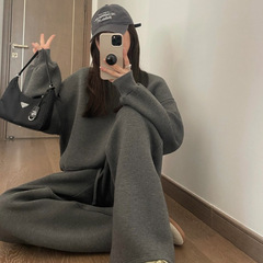 韓国風スウェットシャツカジュアルスポーツスーツレディース春秋ファッション小柄春秋着用ワイドレッグパンツツーピーストレンドセット