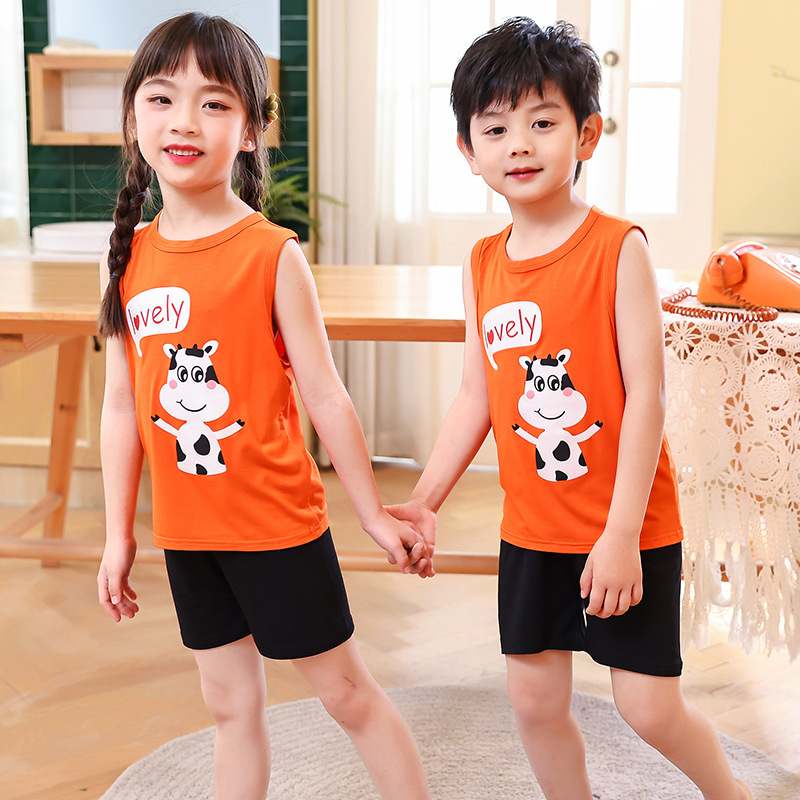 summer new pattern children vest shorts Two piece set Children modal suit Boy Cartoon Skin-friendly ventilation