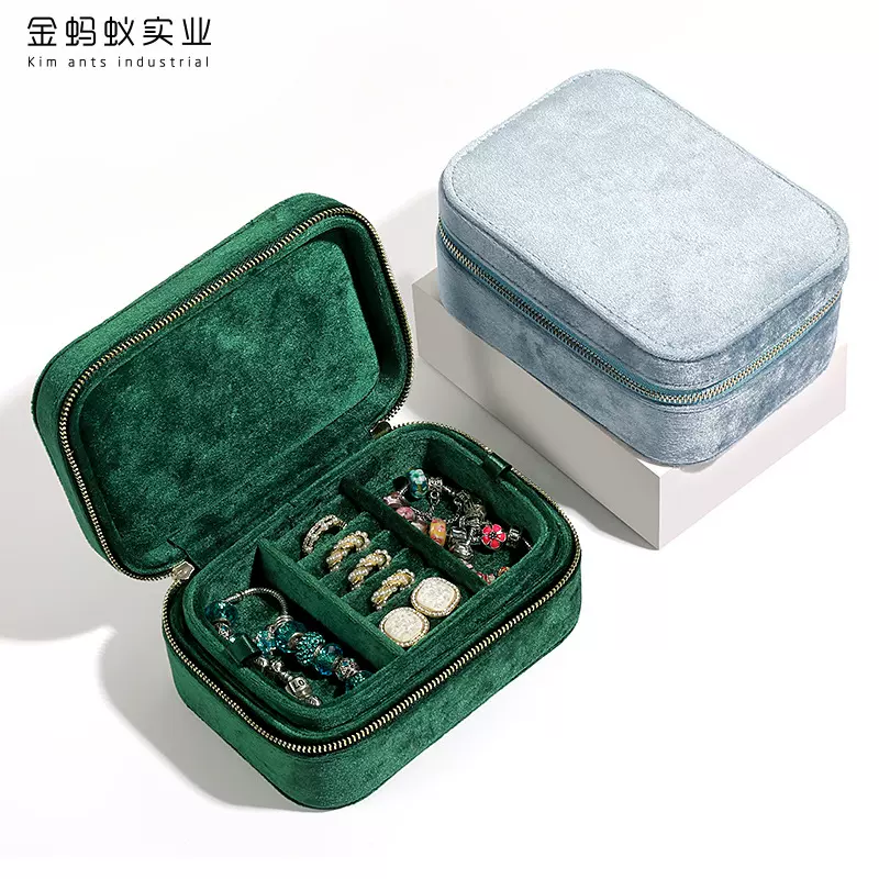 首饰收纳盒丽丝绒饰品收纳包便携拉链戒指首饰盒珠宝盒拉链包批发