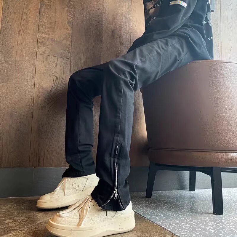 White Slim-fit Jeans Men's Autumn American Style Pants Ruffian Handsome Zipper Split Fork Lift Slightly Straight-leg Pants_mkmklike.com