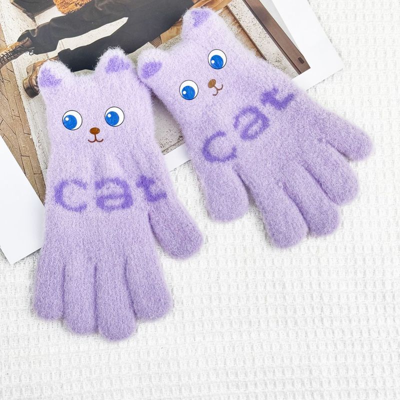 新しいかわいい子供手袋cat猫立耳ドーパミン韓国版女の子五指保温手袋アウトドア手袋|undefined