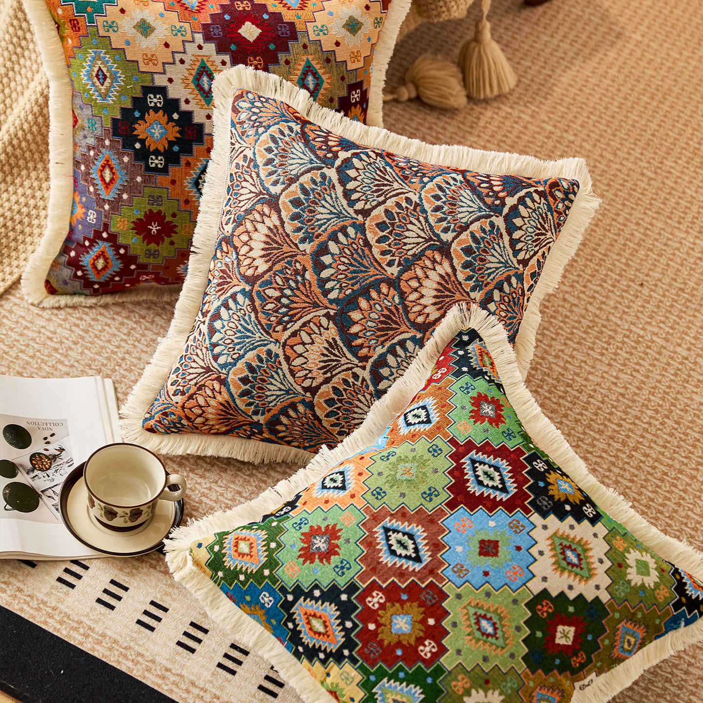 Cross-border American Country Retro Style Cotton and Linen Pillow Sofa Cushion Backrest Bedside Cushion Waist Pillow Advanced Sense Decoration